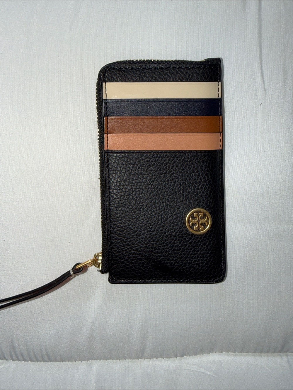Tory Burch Black Leather Zip Coin Pouch with Gold Hardware